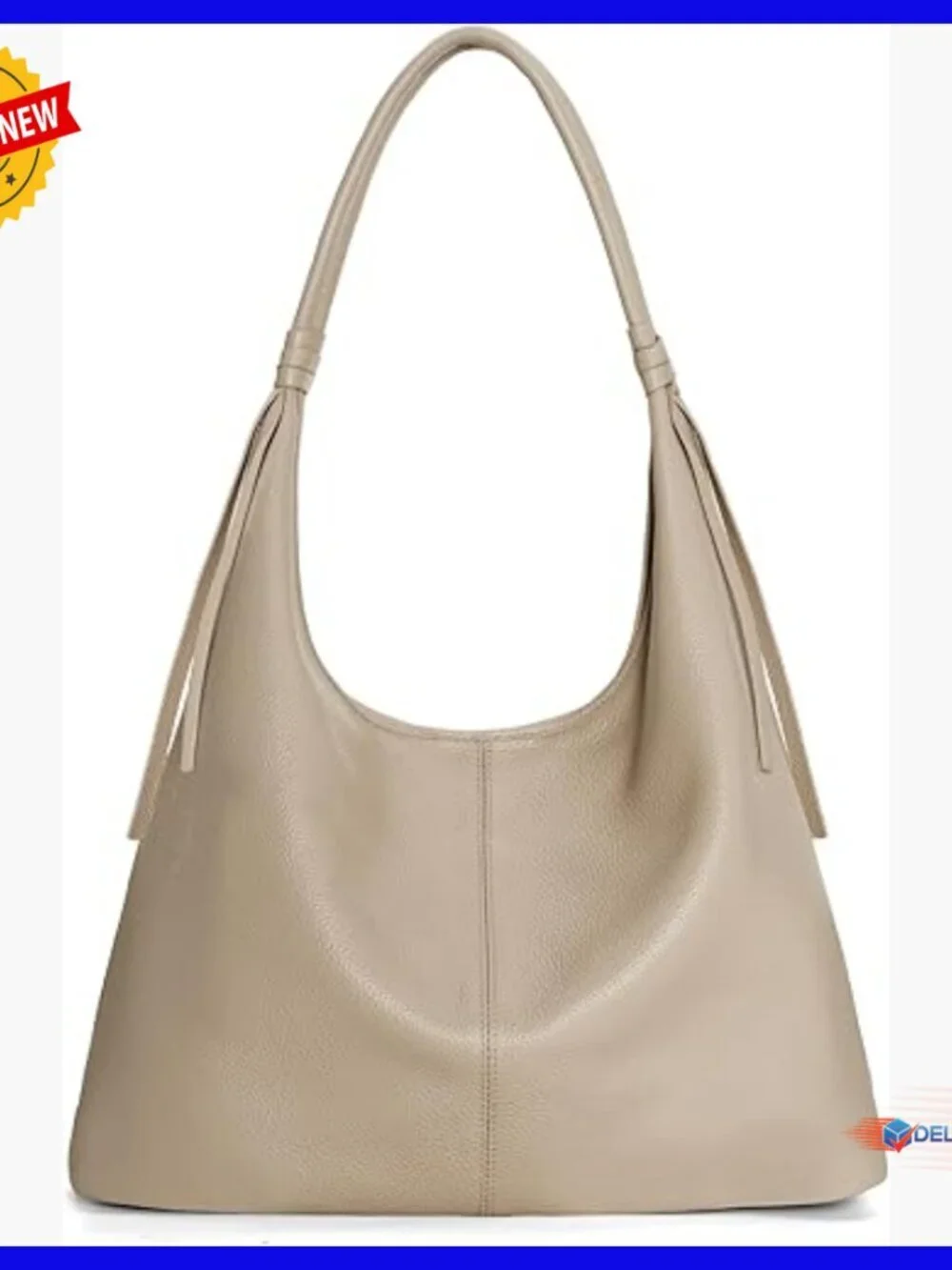 Large Genuine Leather Hobo Tote Bag with Magnetic Closure & Tassel